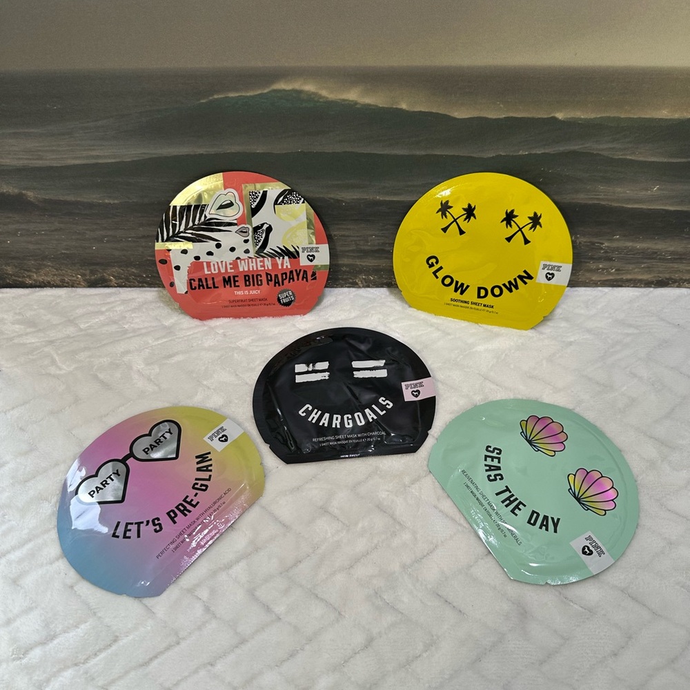 New Victorias Secret Pink Facial Sheet Face Masks Glow Glam Papaya Sea Charcoal